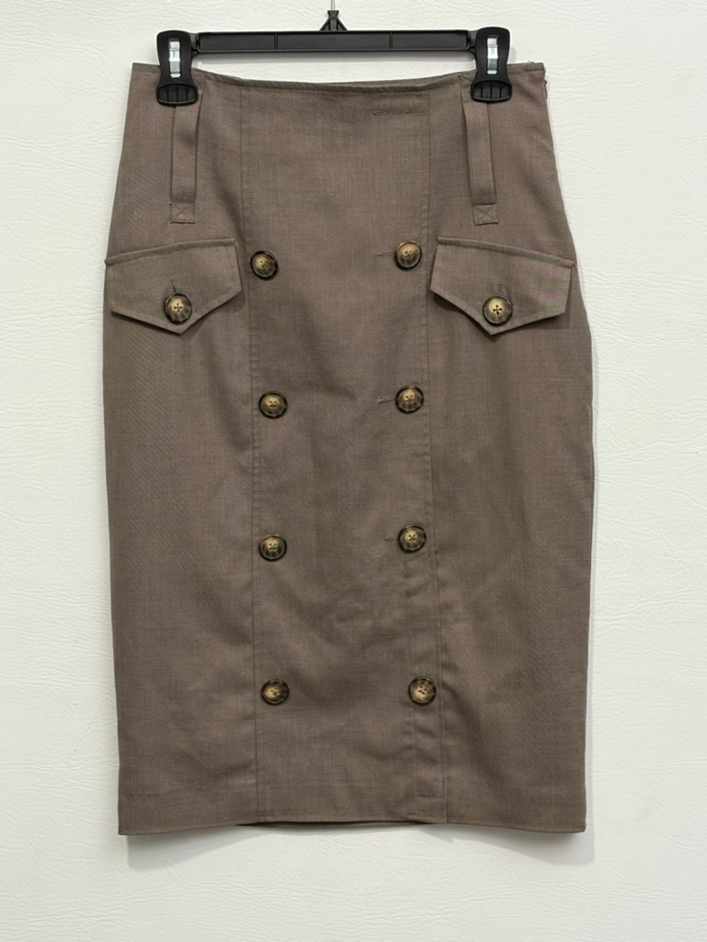 Worthington Vintage Taupe Double-Button Pencil Midi Skirt